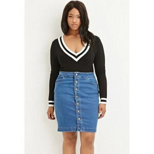 Forever 21 Blue Denim Button Down Knee Length Pencil Skirt M